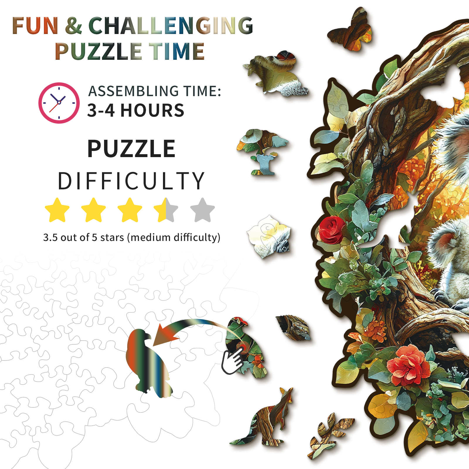 Whimsical Wooden Jigsaw Puzzle- Parent Child Koala