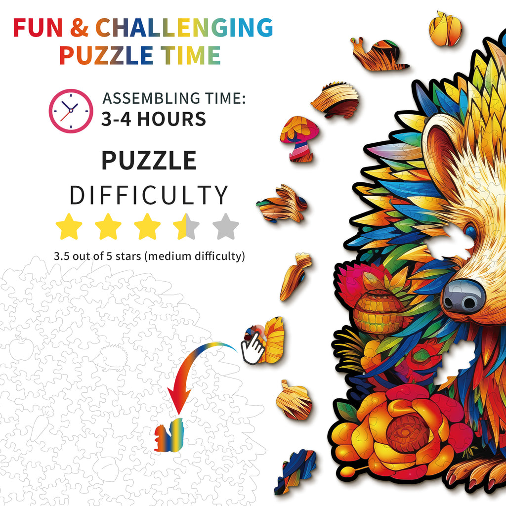 Whimsical Wooden Jigsaw Puzzle- Smart Hedgehog