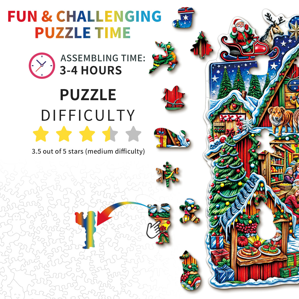 Whimsical Wooden Jigsaw Puzzle-  Christmas Grocery Store