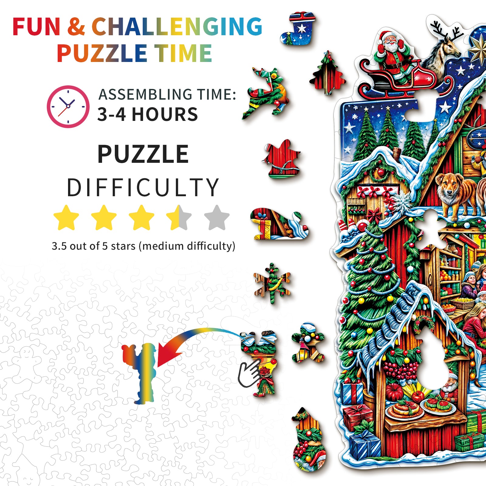 Whimsical Wooden Jigsaw Puzzle-  Christmas Grocery Store