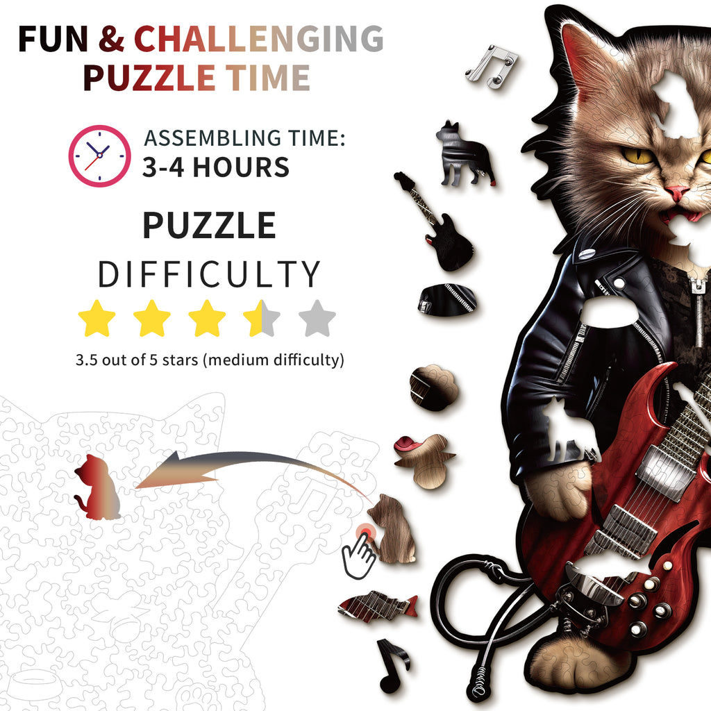 Whimsical Wooden Jigsaw Puzzle- Rock Cat