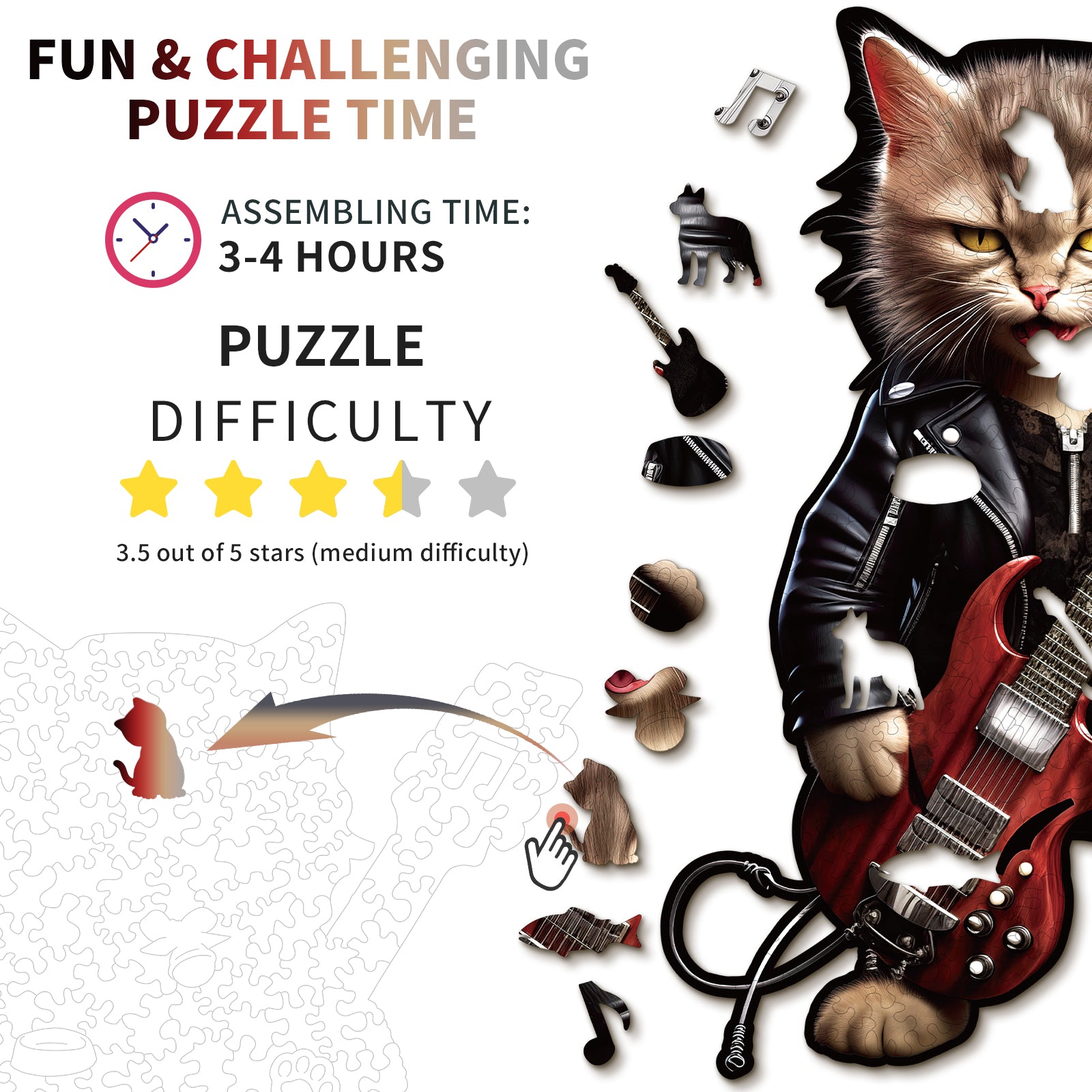 Whimsical Wooden Jigsaw Puzzle- Rock Cat
