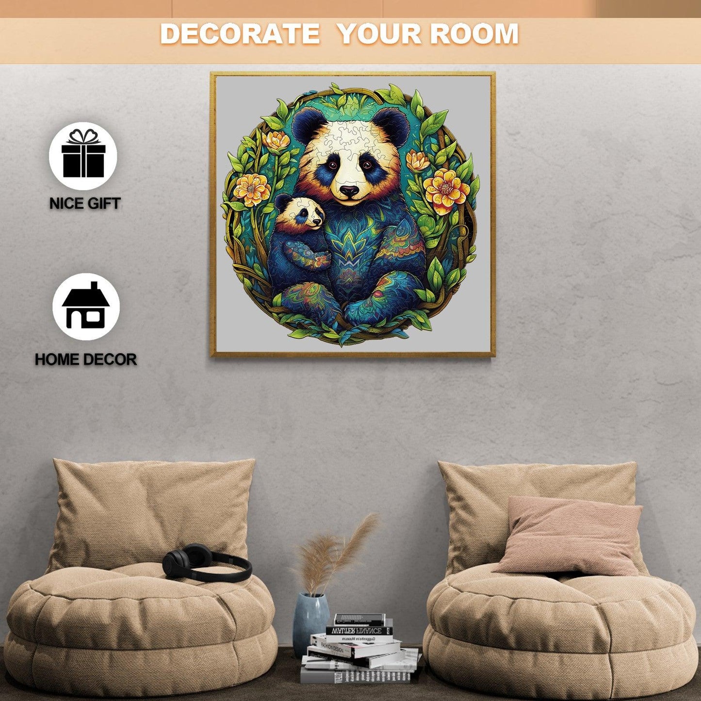 Whimsical Wooden Jigsaw Puzzle-Panda Family 2