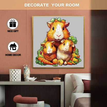 Whimsical Wooden Jigsaw Puzzle-Guinea pig family