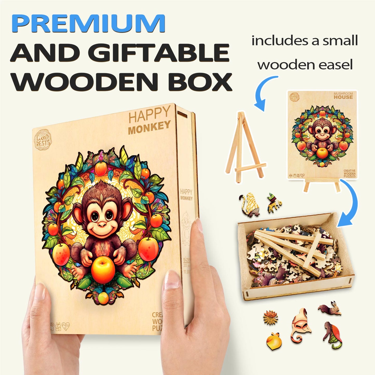 Whimsical Wooden Jigsaw Puzzle-happy monkey