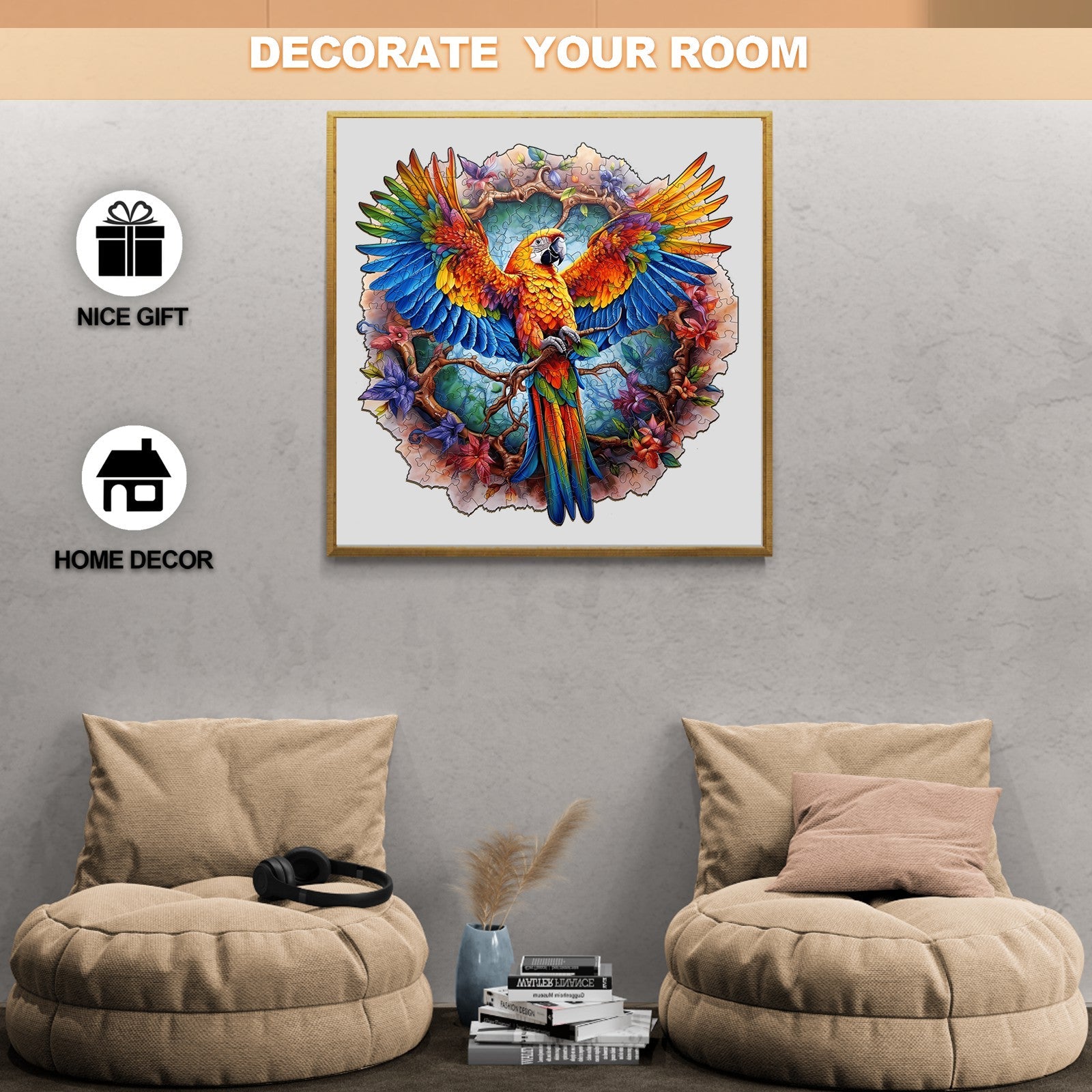 Whimsical Wooden Jigsaw Puzzle-Lively Parrot