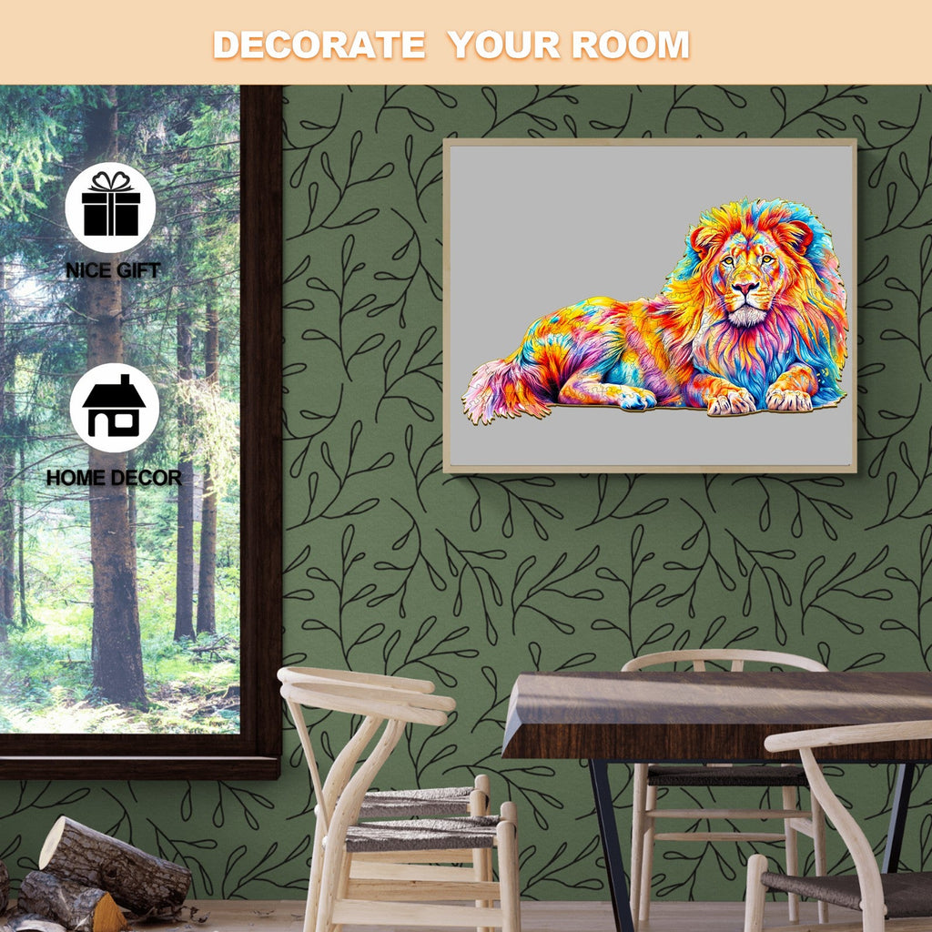 Whimsical Wooden Jigsaw Puzzle-Lion