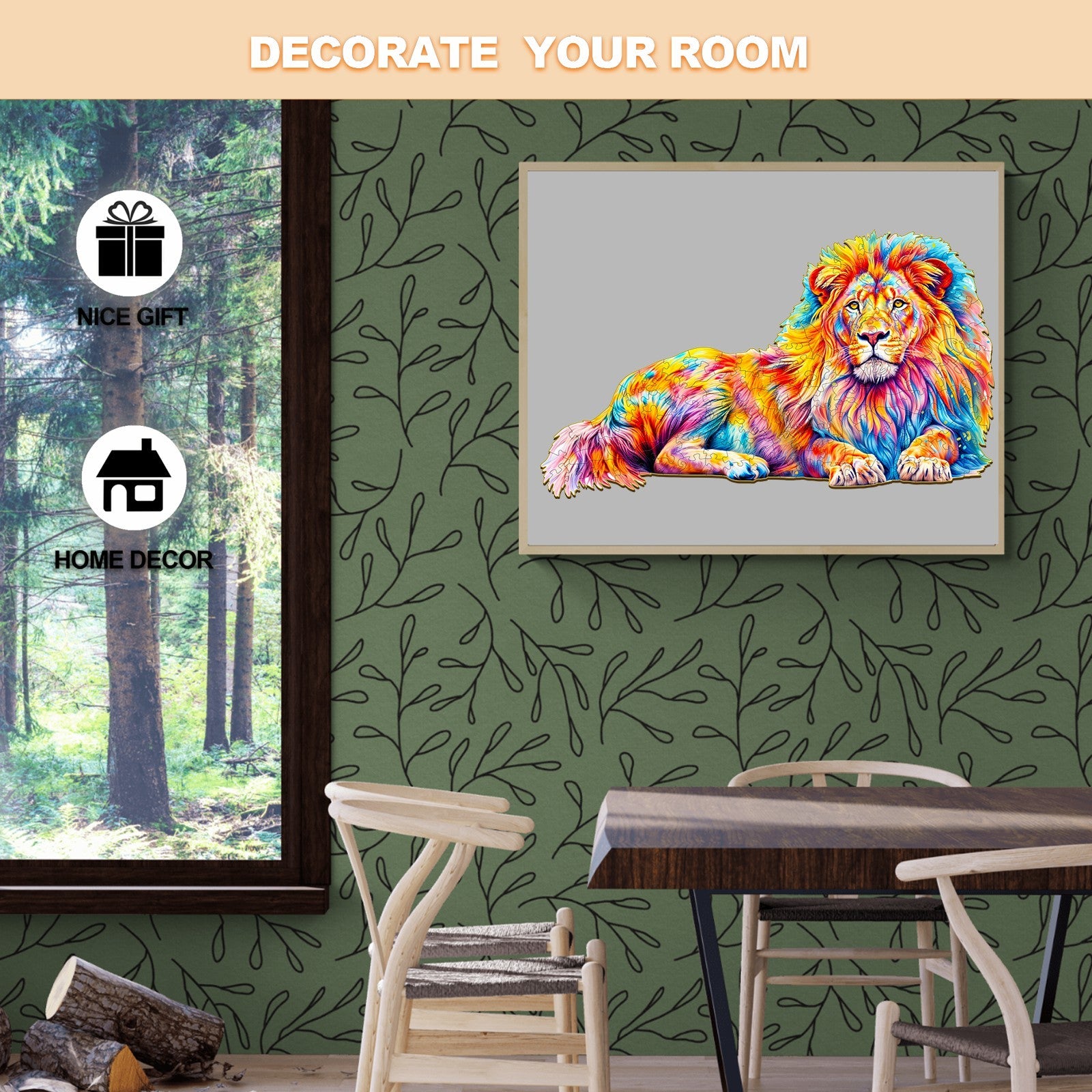 Whimsical Wooden Jigsaw Puzzle-Lion