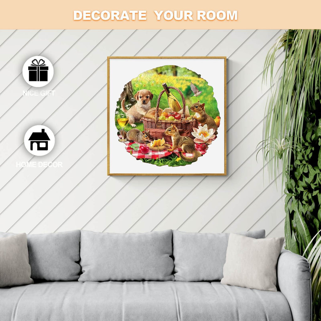 Whimsical Wooden Jigsaw Puzzle- Animal Picnic