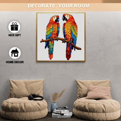 Whimsical Wooden Jigsaw Puzzle-Chatting Parrots