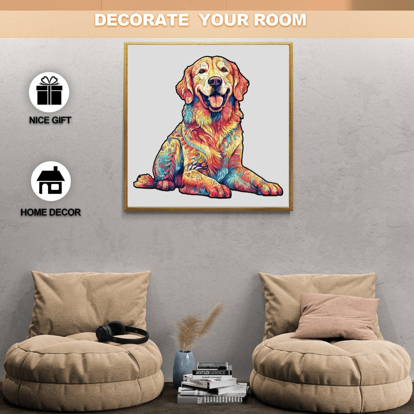 Whimsical Wooden Jigsaw Puzzle - Loyal Golden Retriever - pickApuzzle