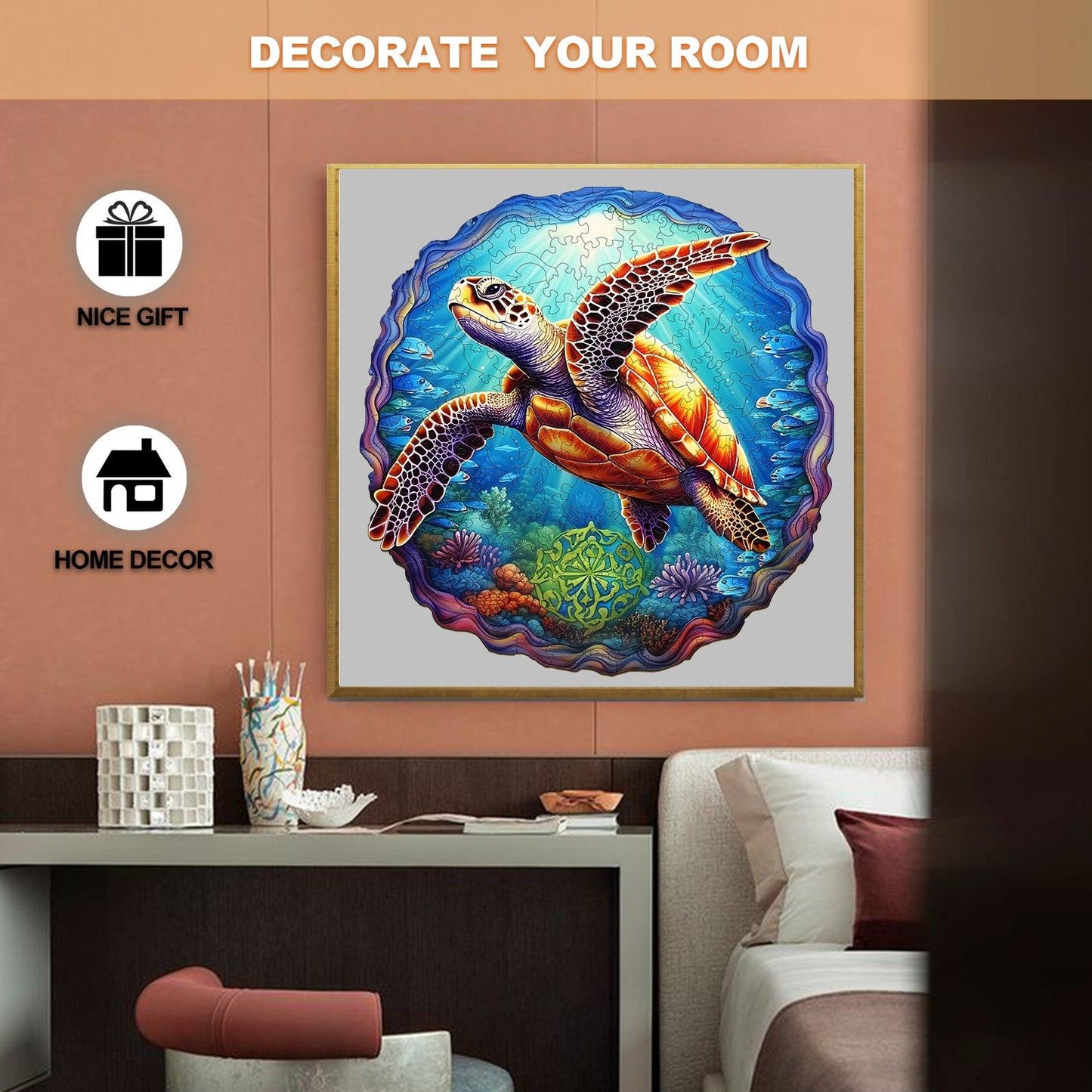 Whimsical Wooden Jigsaw Puzzle-DEEP SEA TURTLES-1