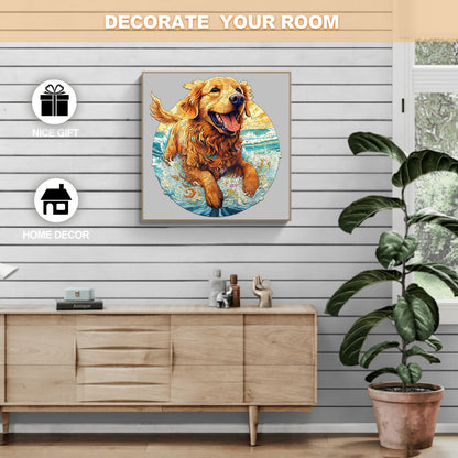 Verschmitztes Holz-Puzzle – fröhlicher Golden Retriever