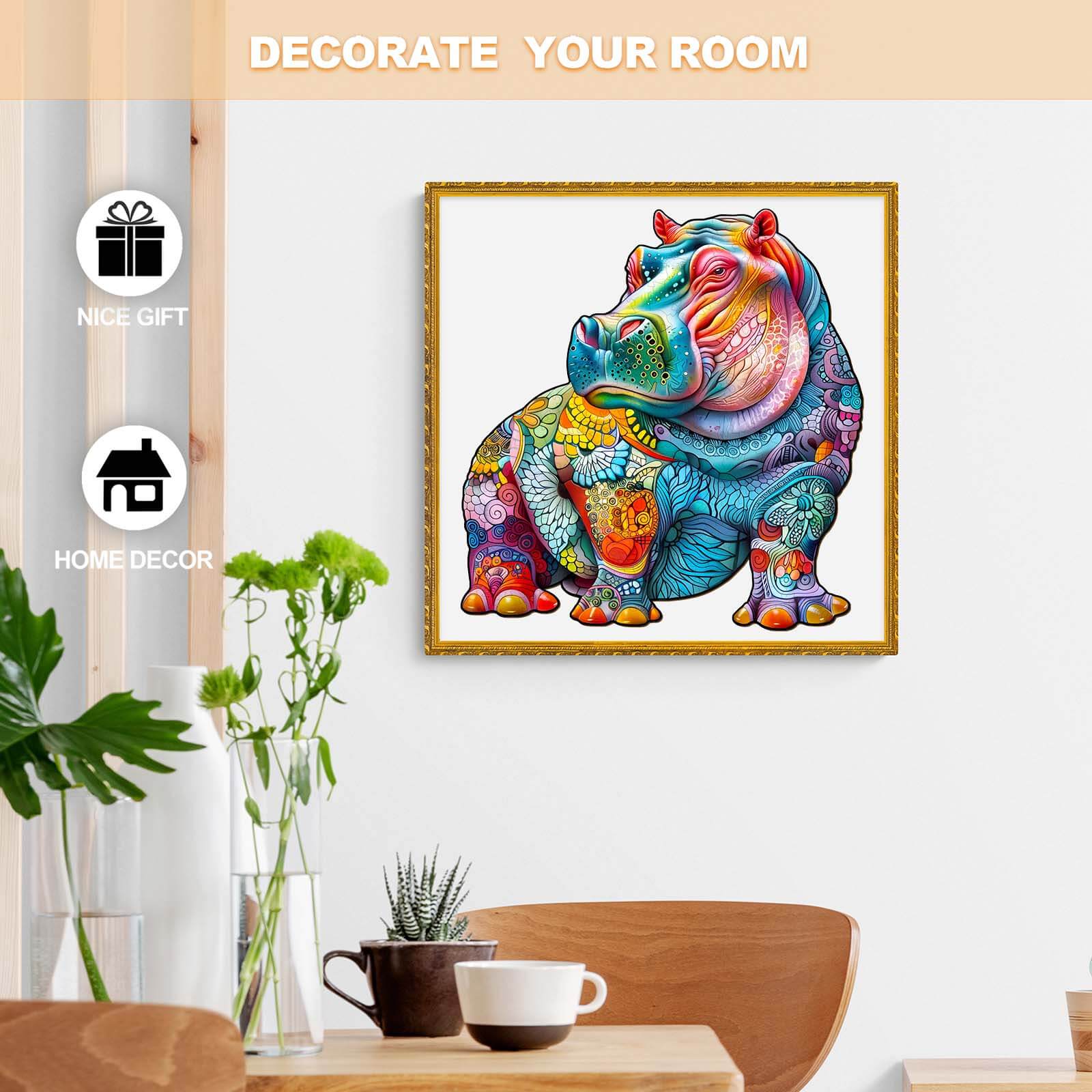 Whimsical Wooden Jigsaw Puzzle- hippopotamus
