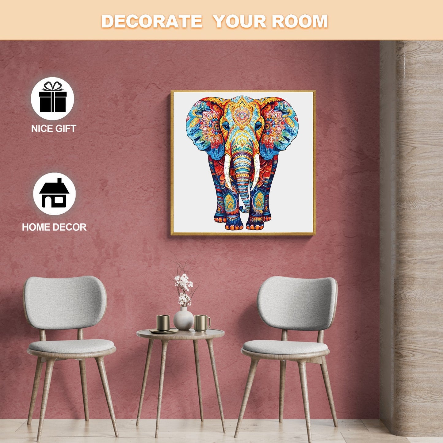 Ausgefallenes Holz-Puzzle – Oranger Elefant