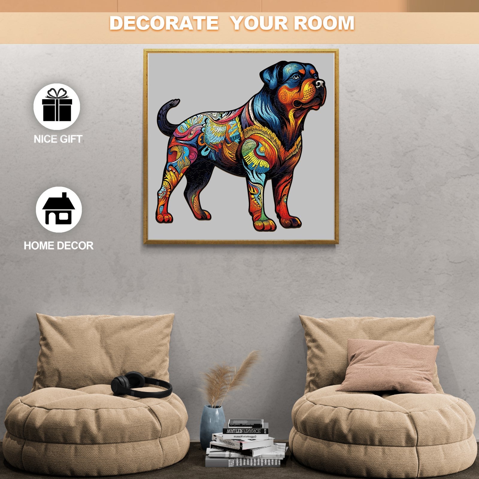 Whimsical Wooden Jigsaw Puzzle- Rottweiler 1