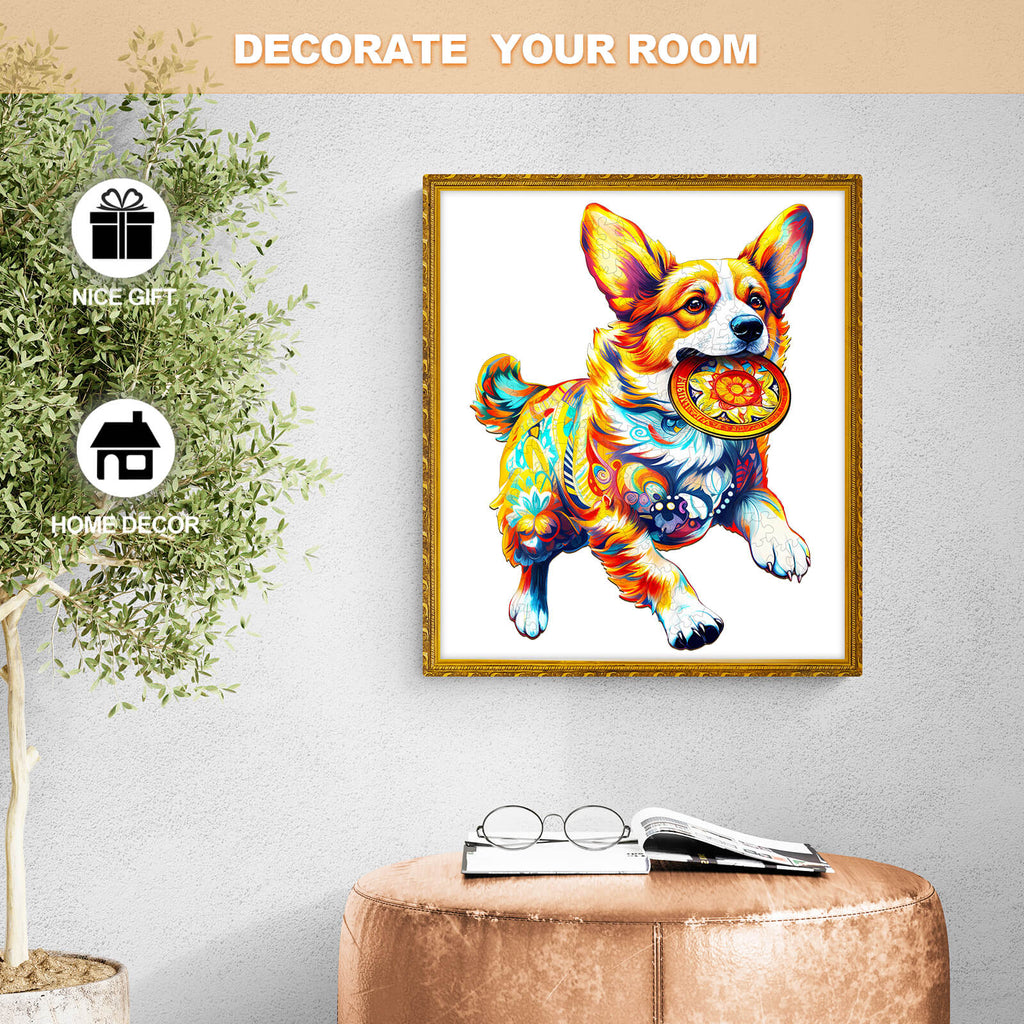 Whimsical Wooden Jigsaw Puzzle- Dog Playing with Toys