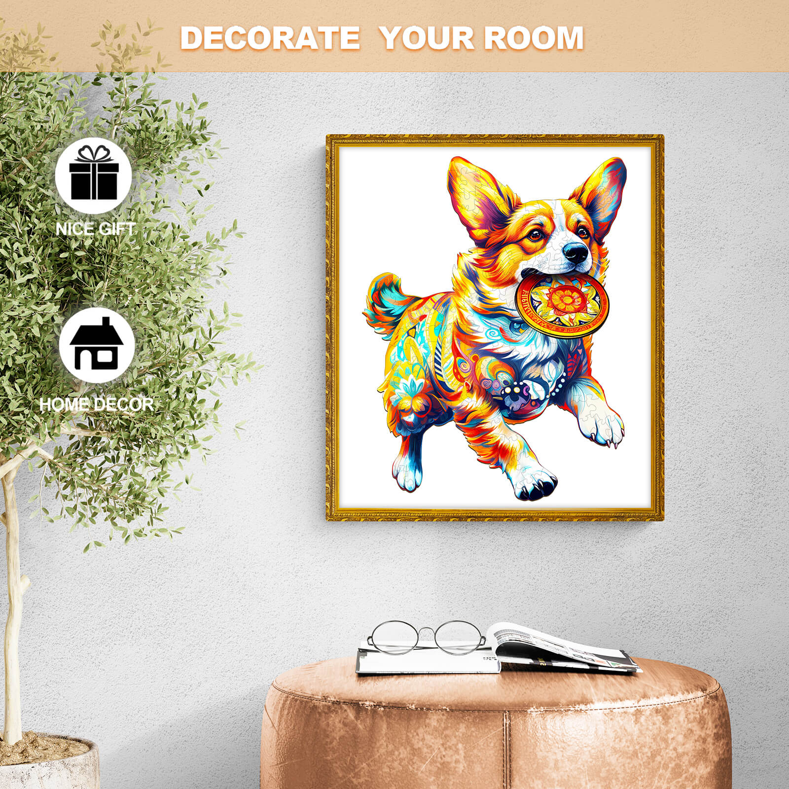 Whimsical Wooden Jigsaw Puzzle- Dog Playing with Toys