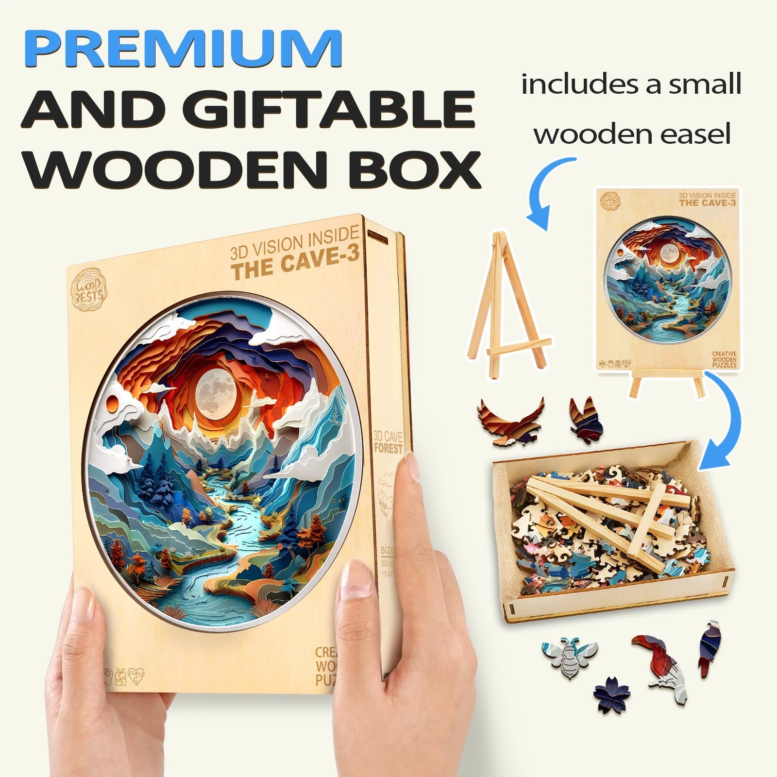 Whimsical Wooden Jigsaw Puzzle- 3d vision Inside The Cave-3