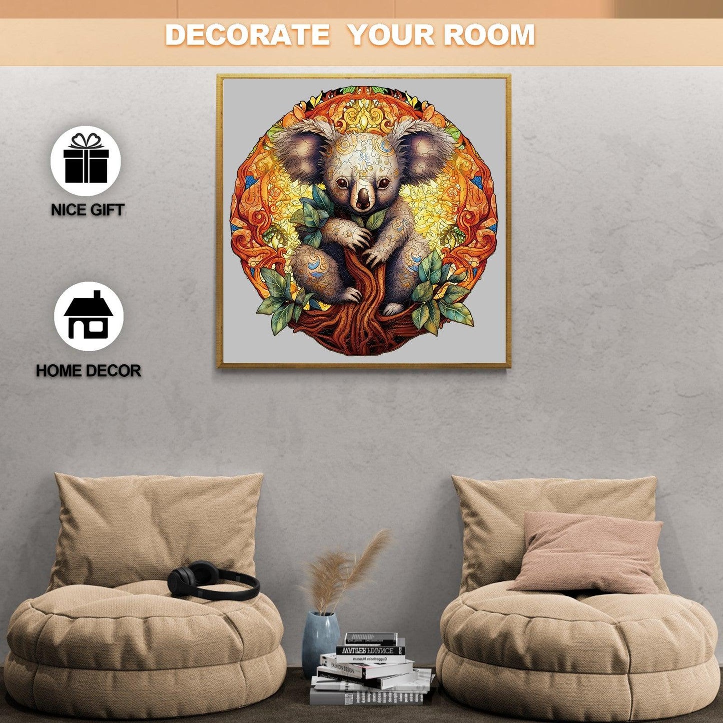 Whimsical Wooden Jigsaw Puzzle-mandala koala