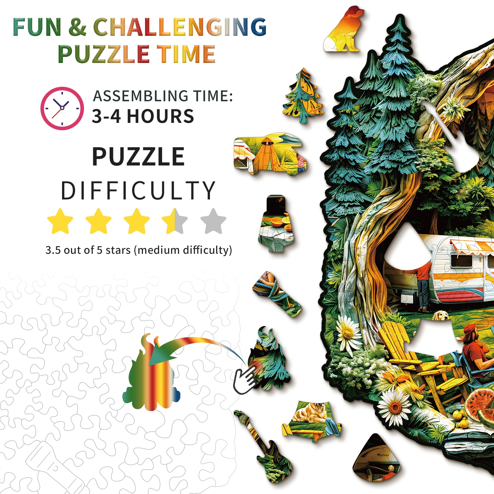 Whimsical Wooden Jigsaw Puzzle- Comfortable Campsite