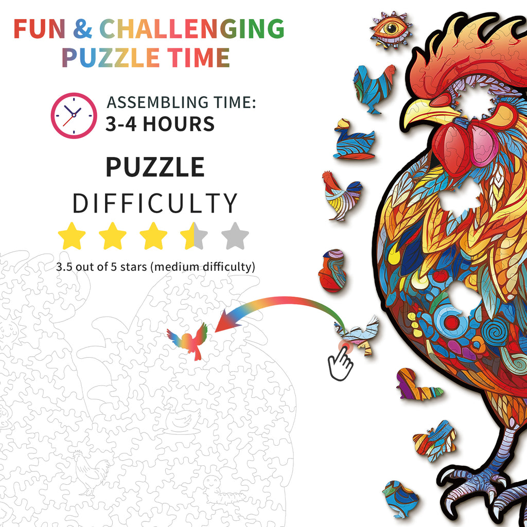 Whimsical Wooden Jigsaw Puzzle- Majestic Cock