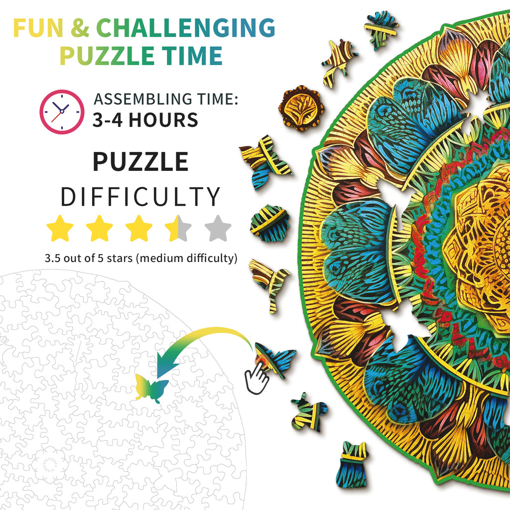 Whimsical Wooden Jigsaw Puzzle- Vintage Mandala
