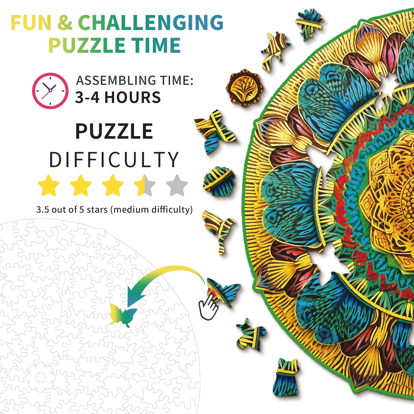 Whimsical Wooden Jigsaw Puzzle- Vintage Mandala