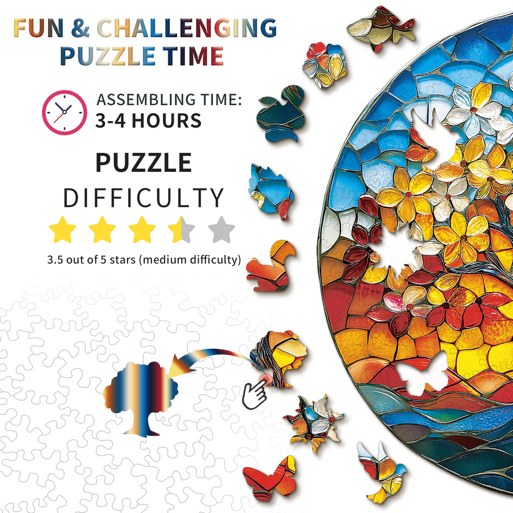 Whimsical Wooden Jigsaw Puzzle- Colorful Glass Tree