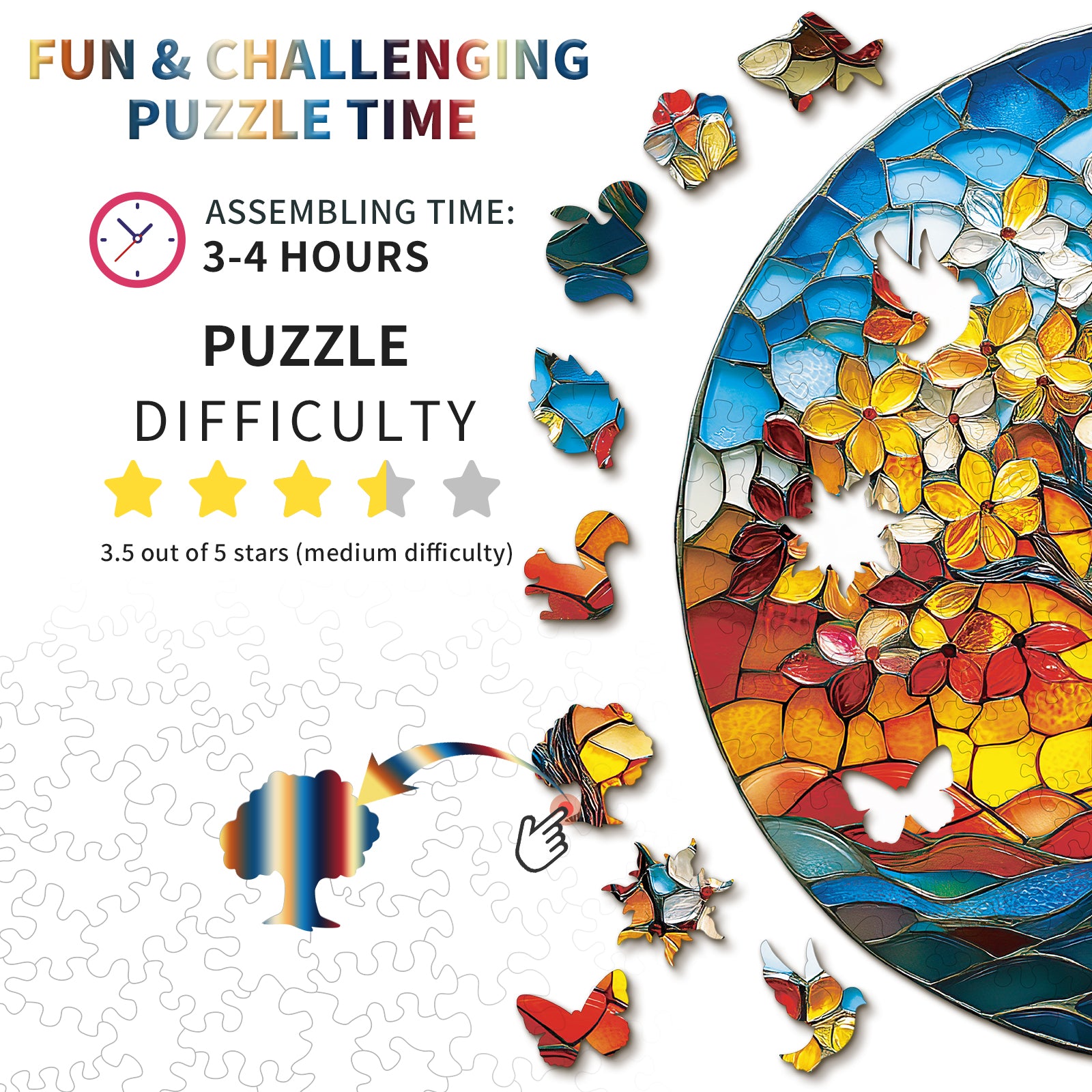 Whimsical Wooden Jigsaw Puzzle- Colorful Glass Tree