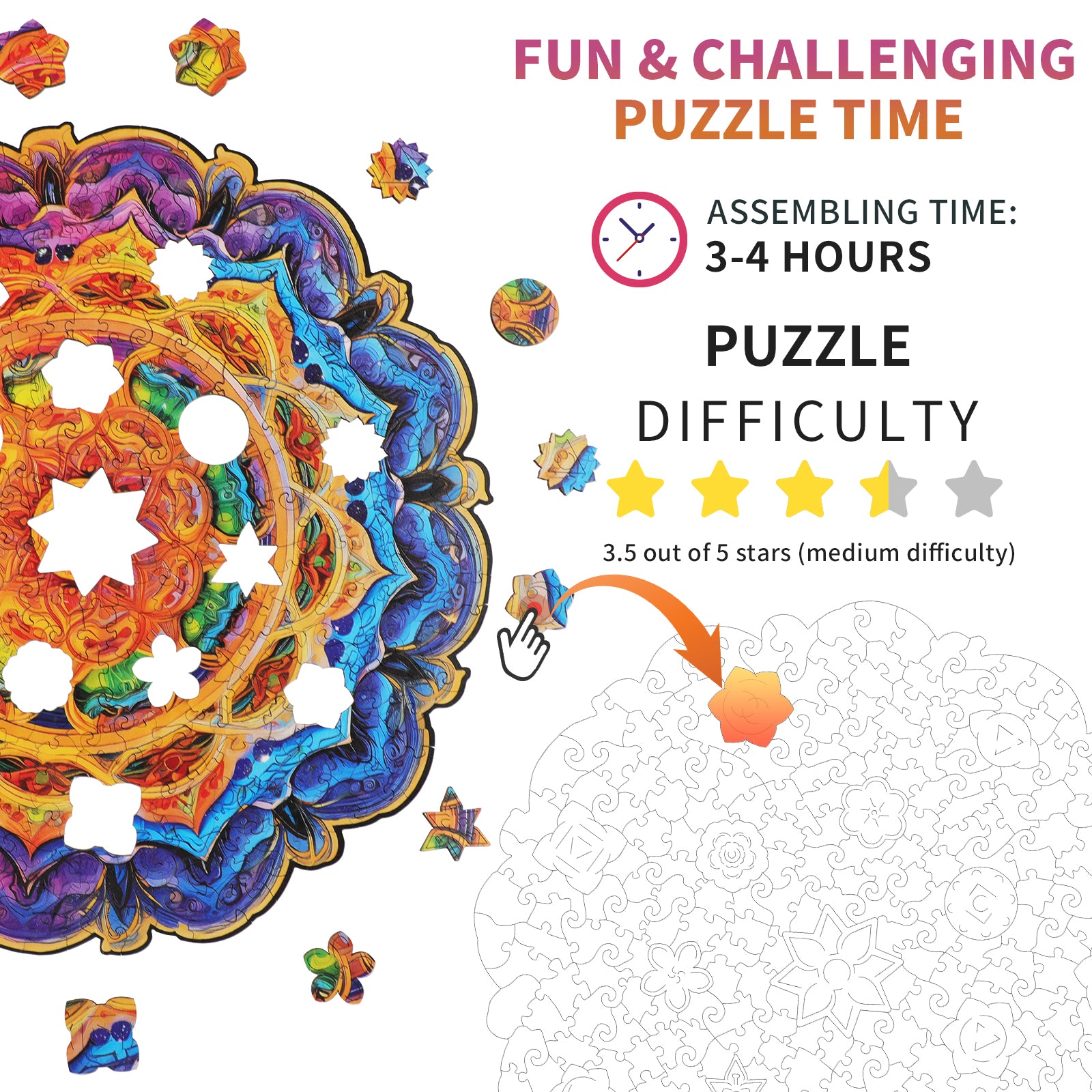 Whimsical Wooden Jigsaw Puzzle- Mandala
