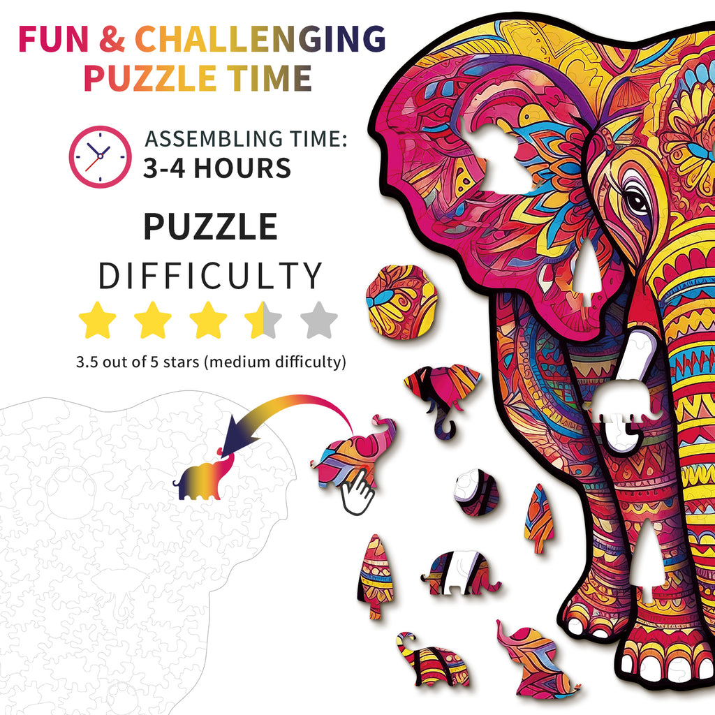 Whimsical Wooden Jigsaw Puzzle- Mandala Elephant