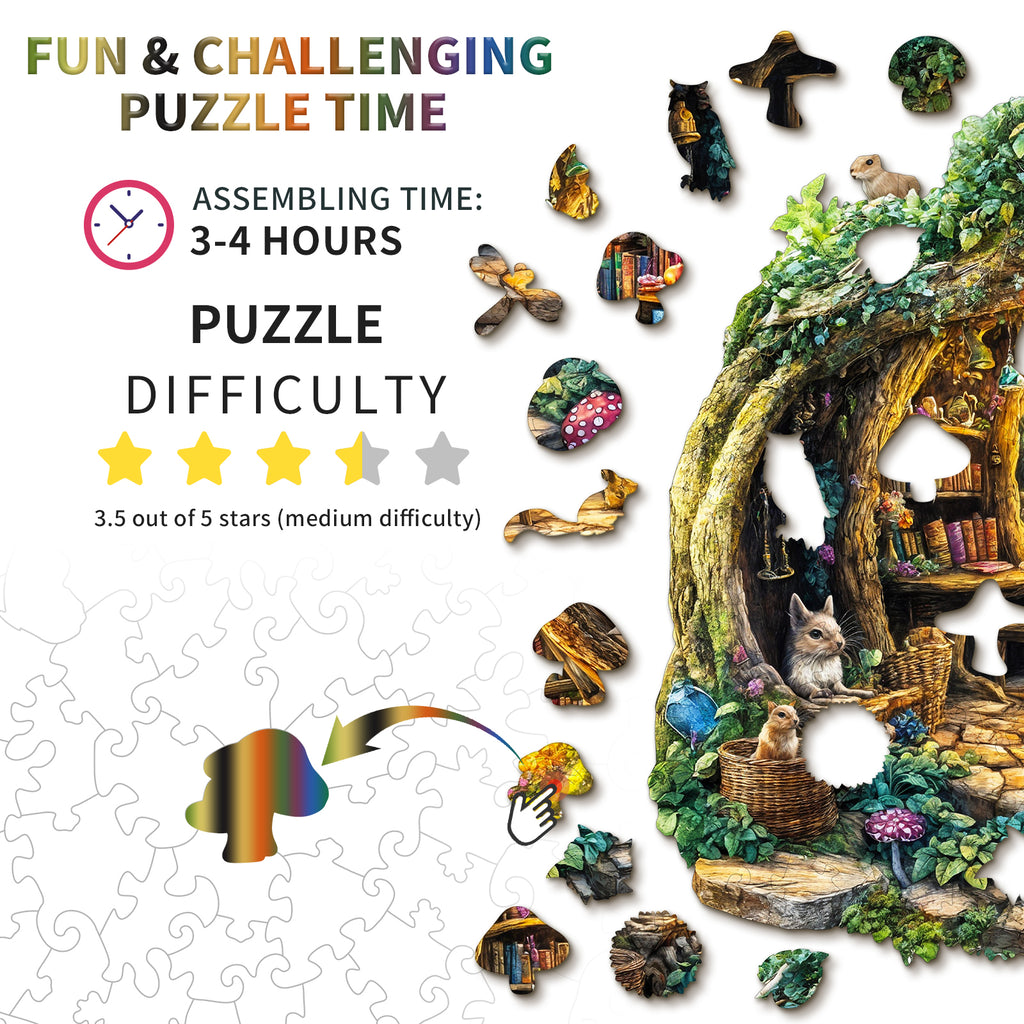 Puzzle en bois fantaisiste - La maison champignon de la forêt
