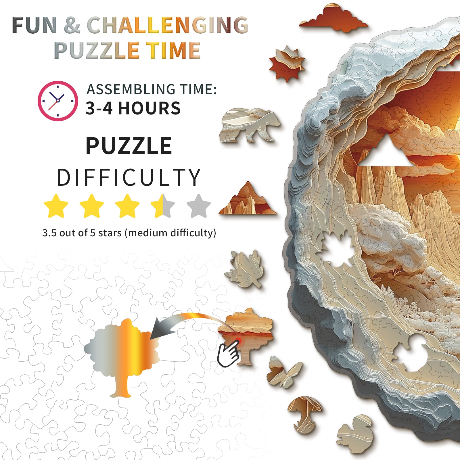 Whimsical Wooden Jigsaw Puzzle- Forest Sunset