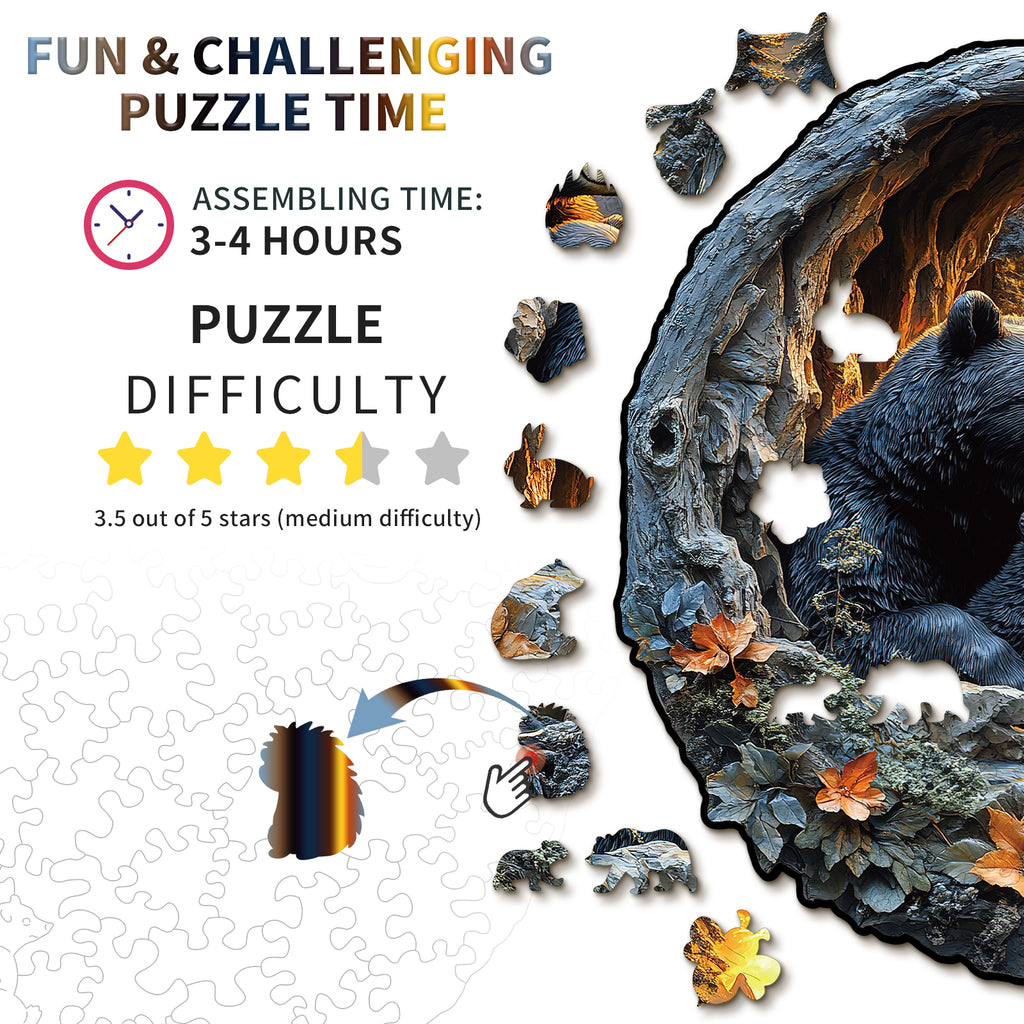 Whimsical Wooden Jigsaw Puzzle- Bear Cuddle