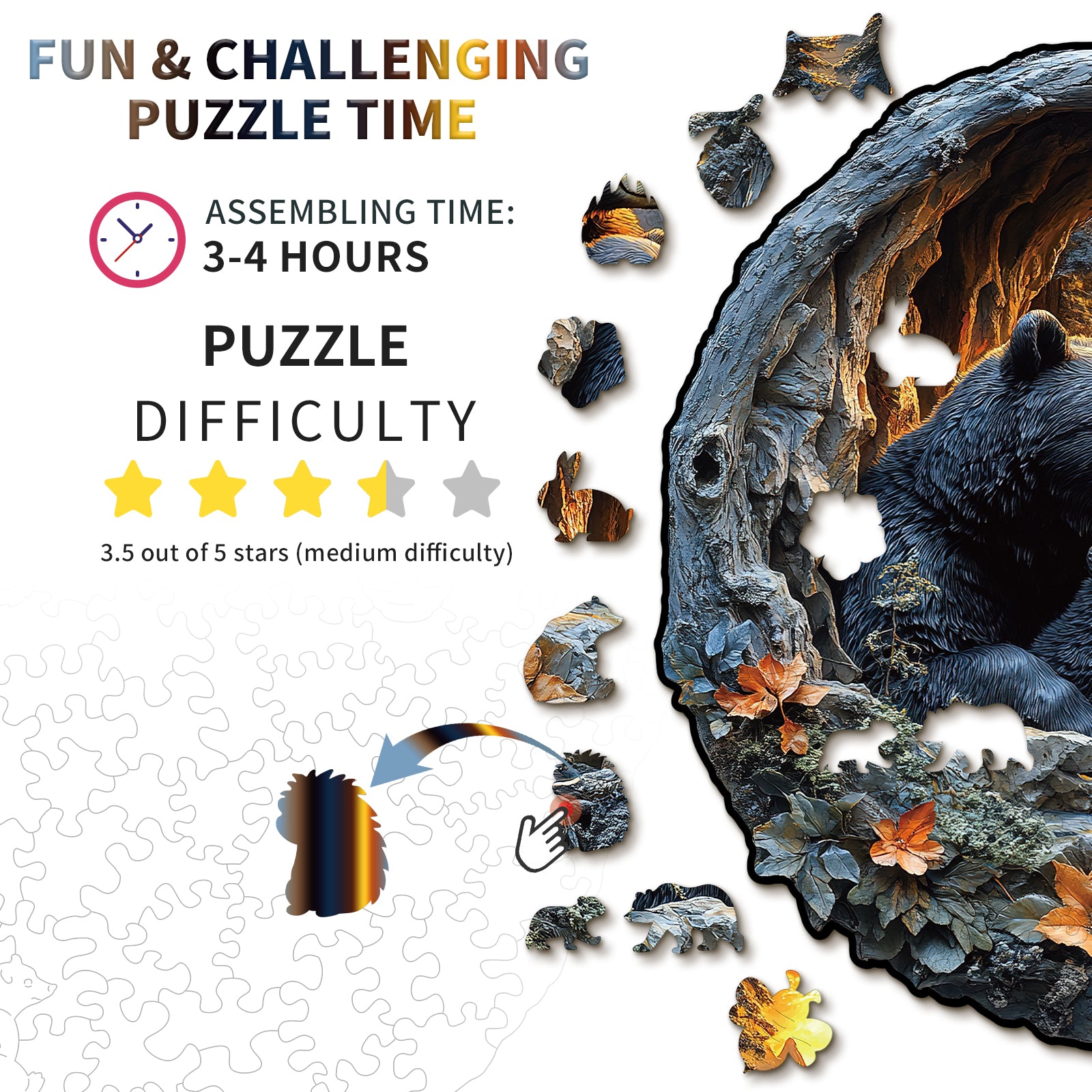 Whimsical Wooden Jigsaw Puzzle- Bear Cuddle