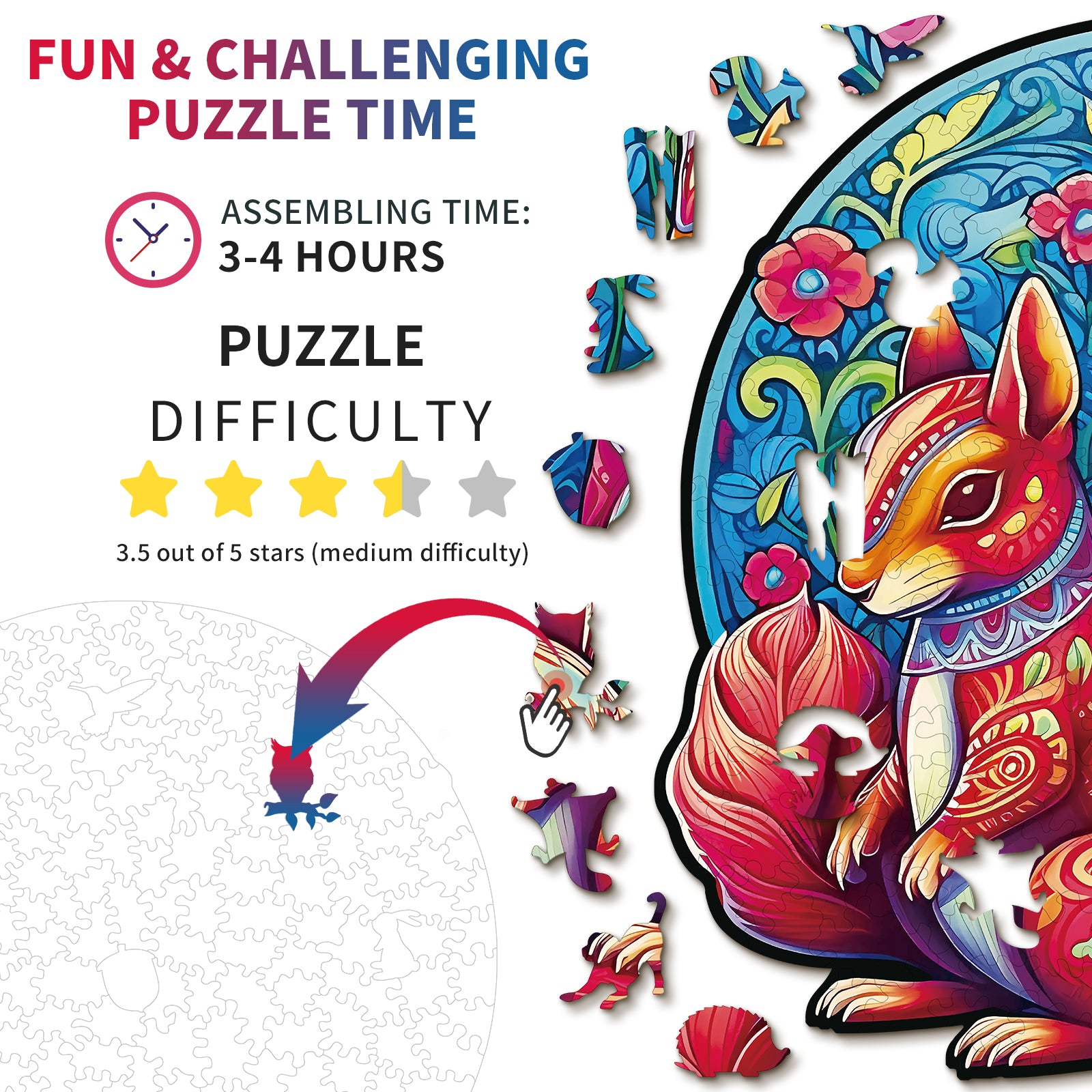 Whimsical Wooden Jigsaw Puzzle- Squirrel Friends