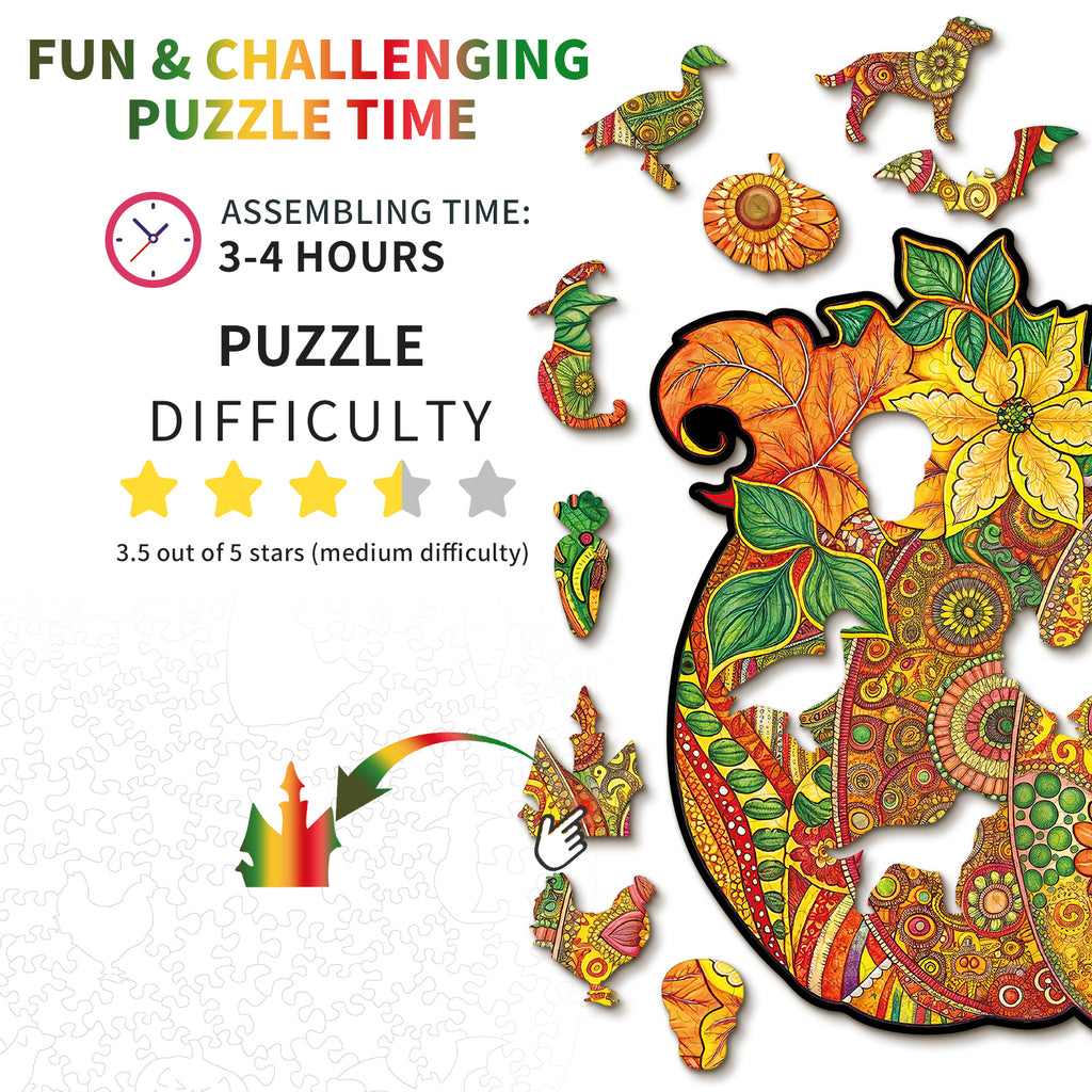 Whimsical Wooden Jigsaw Puzzle-  Mandala Pumpkin
