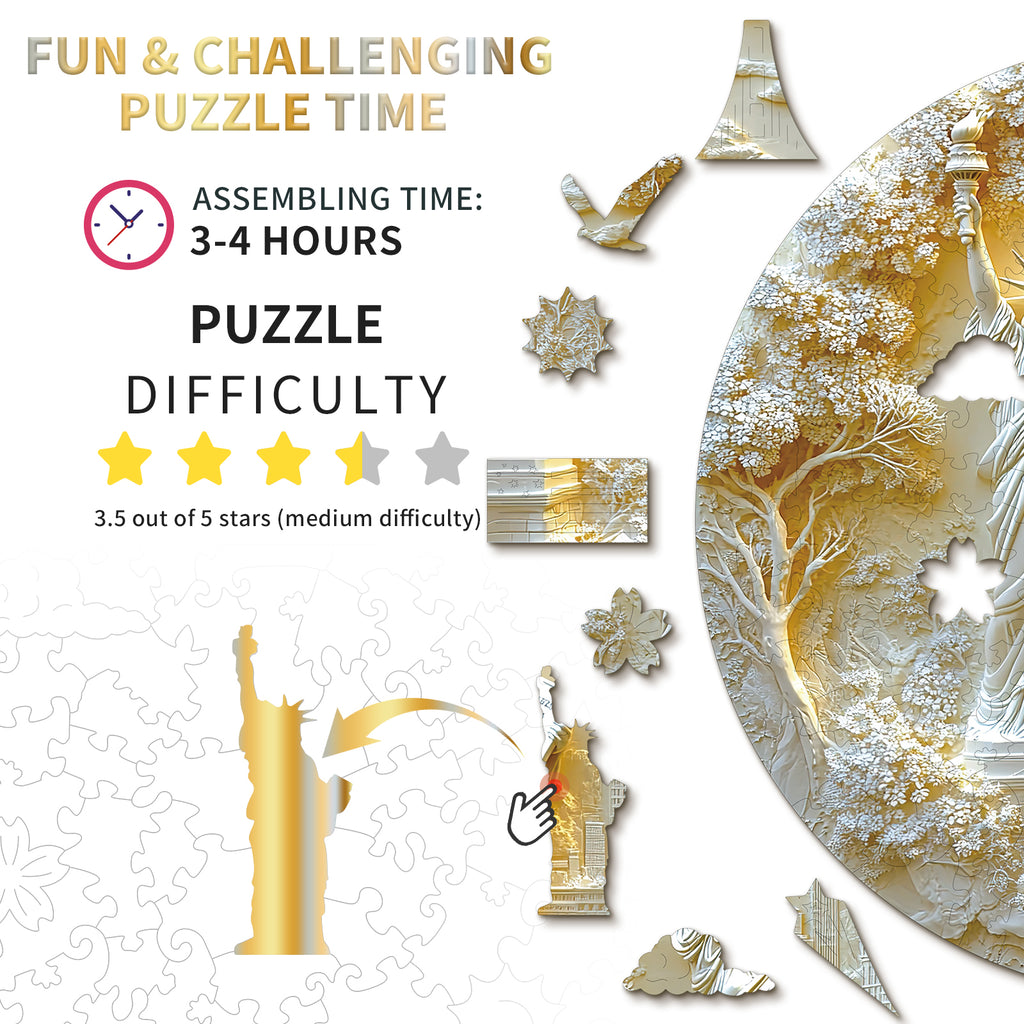 Whimsical Wooden Jigsaw Puzzle-Statue of Liberty