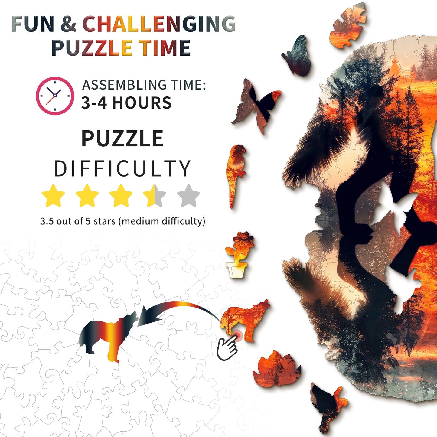 Originelles Holzpuzzle-WOLF