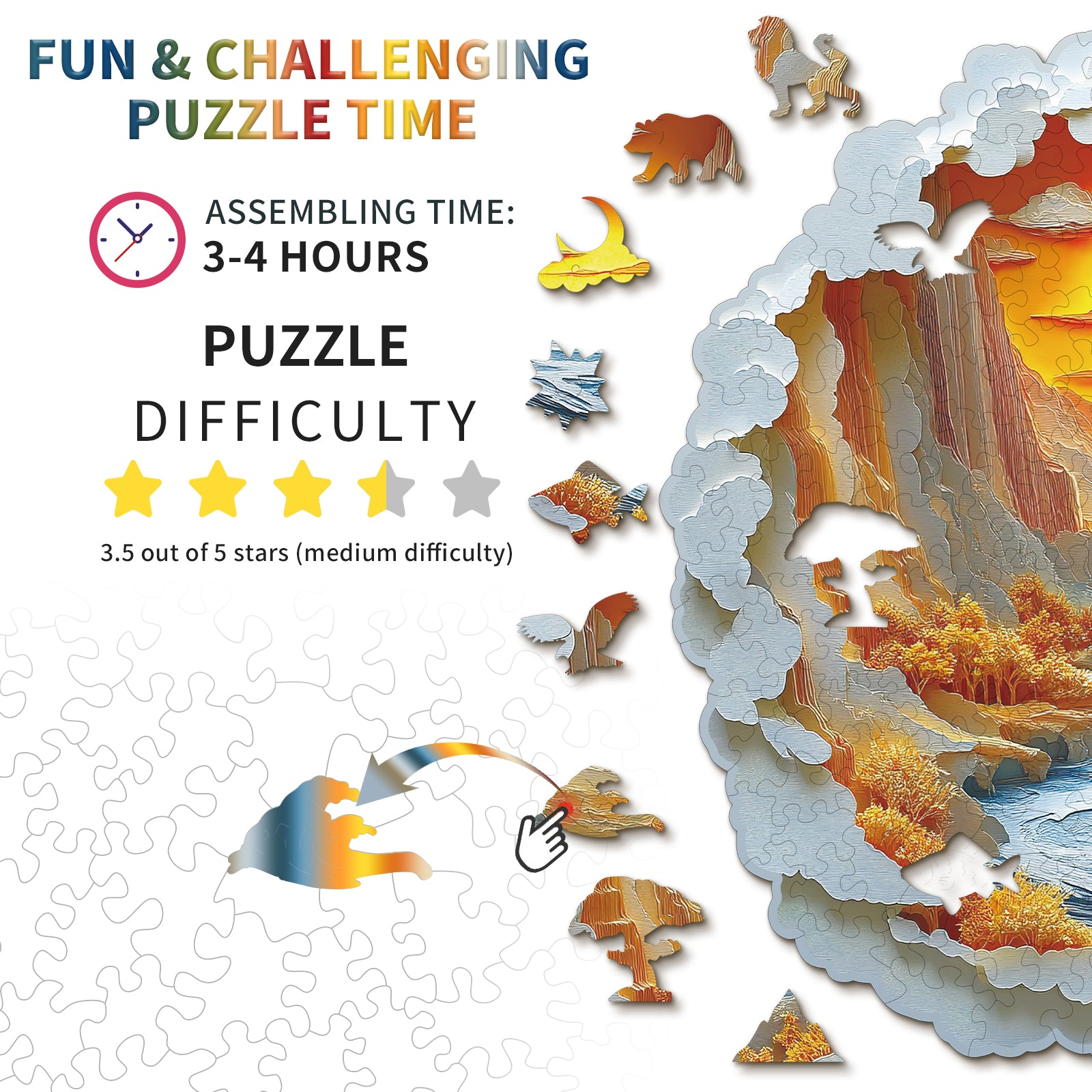 Whimsical Wooden Jigsaw Puzzle-  Sunset Light