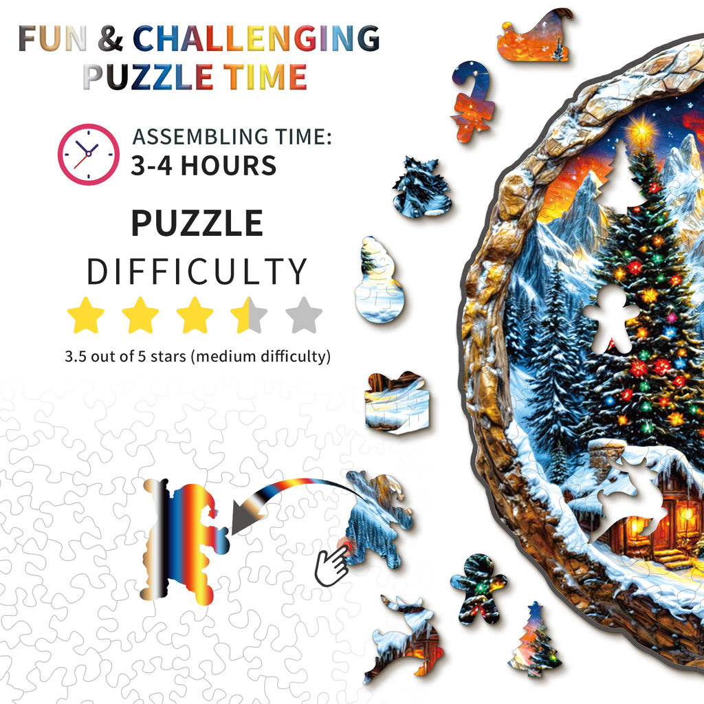 Puzzle en bois fantaisiste - Ville de Noël enneigée