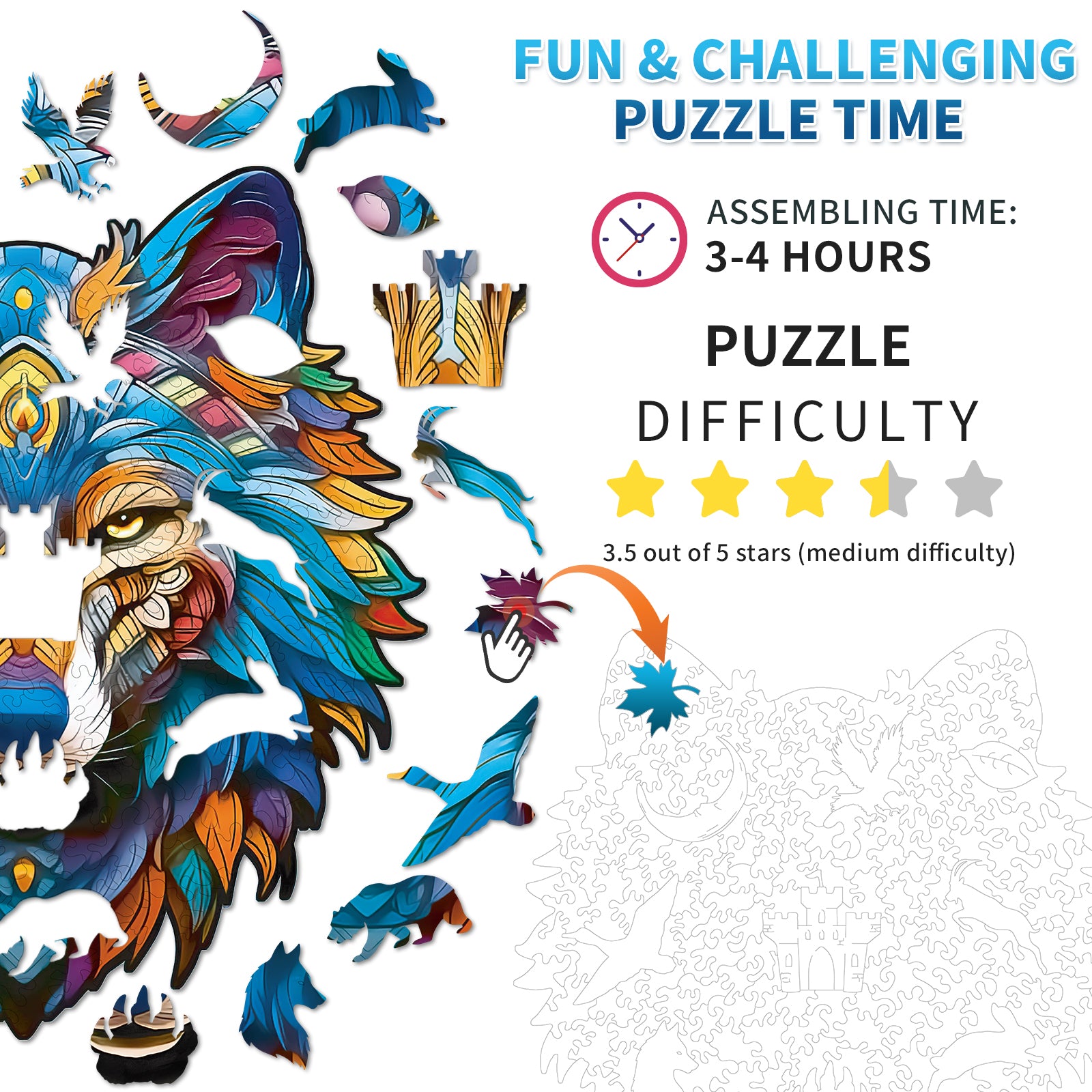 Whimsical Wooden Jigsaw Puzzle-Majestic Wolf