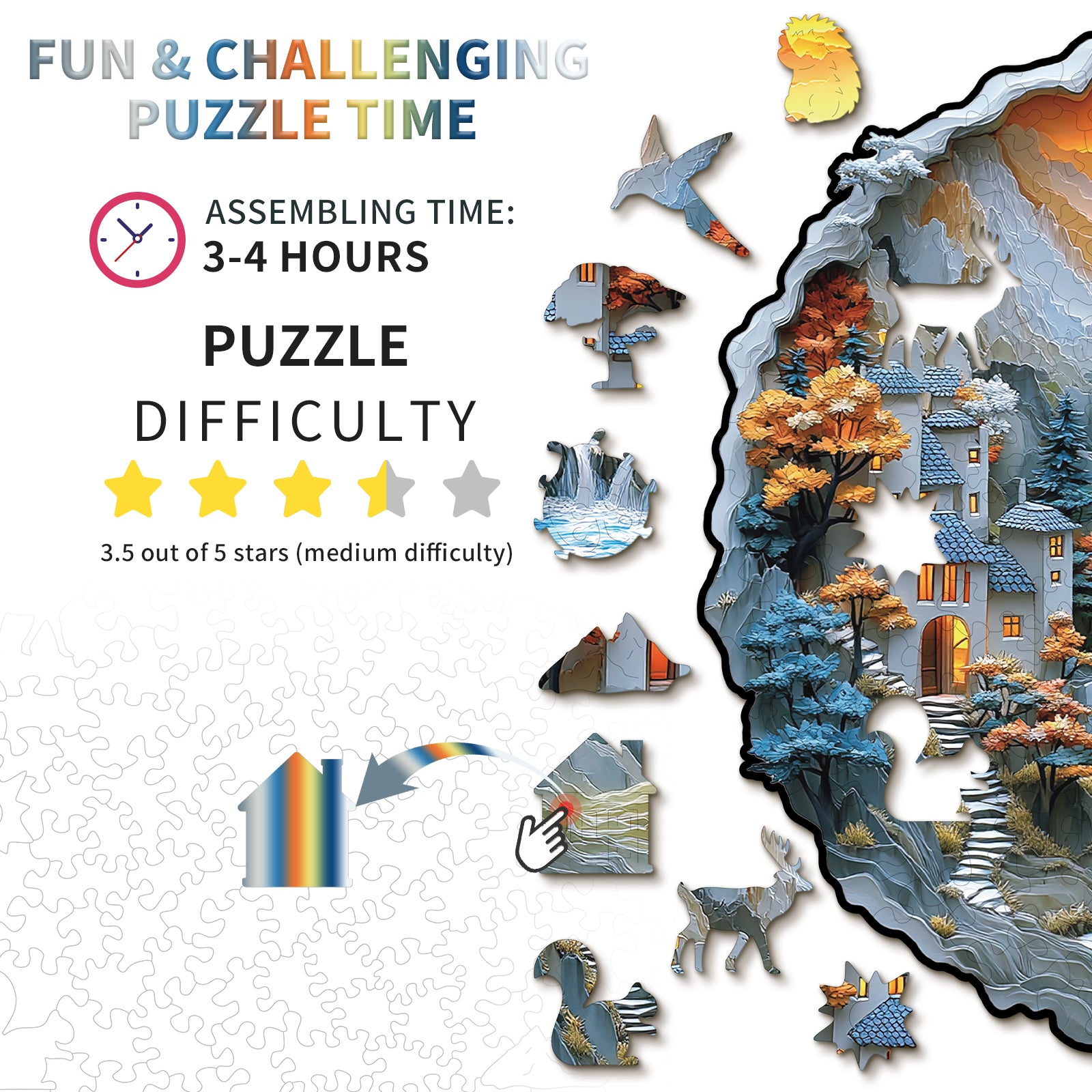 Whimsical Wooden Jigsaw Puzzle- Mountain Stream Cottage