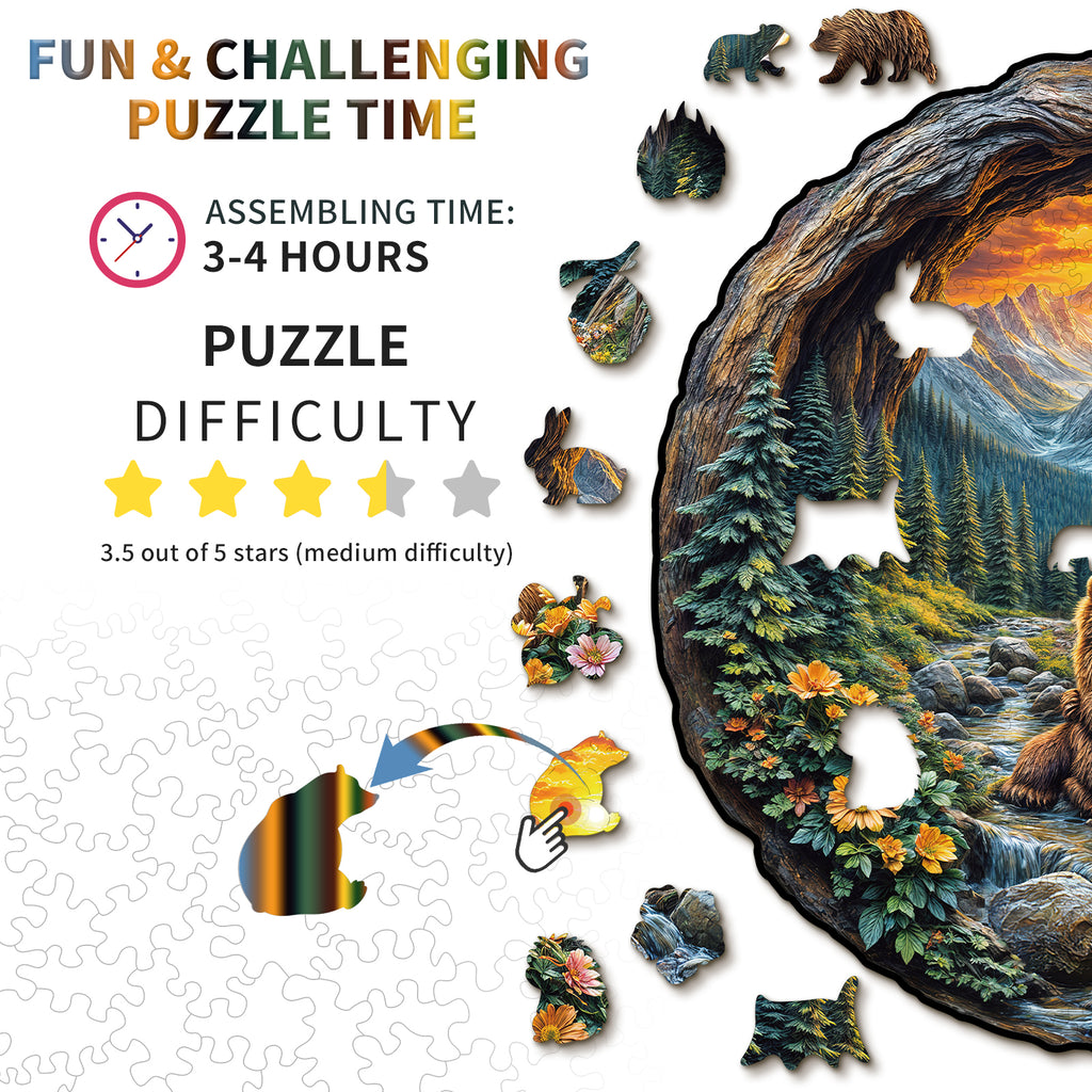 Whimsical Wooden Jigsaw Puzzle- Bear Embrace