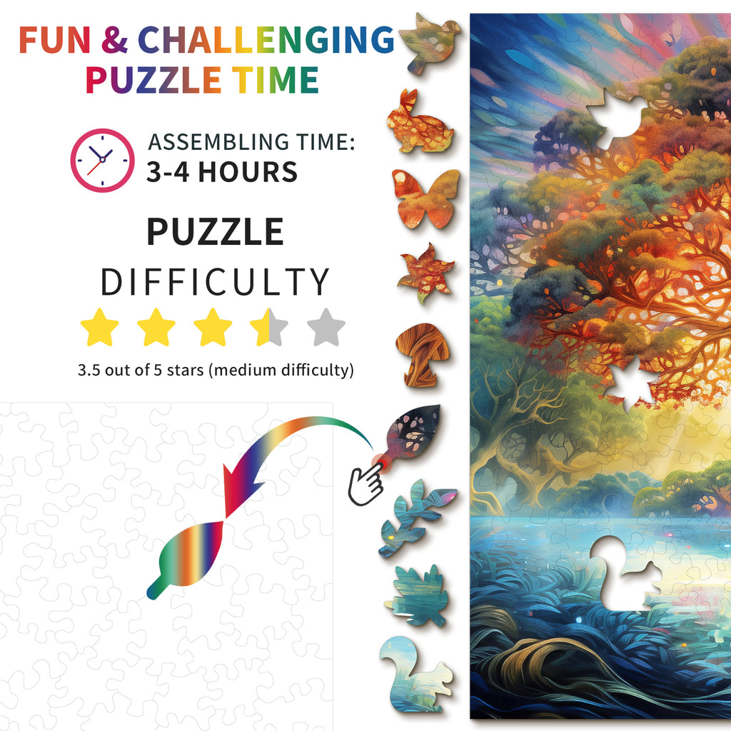 Whimsical Wooden Jigsaw Puzzle-  Twilight Divine Tree