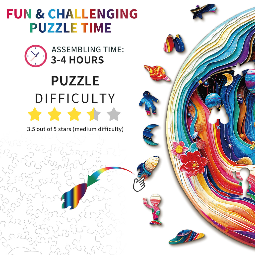 Whimsical Wooden Jigsaw Puzzle-  Colorful Universe
