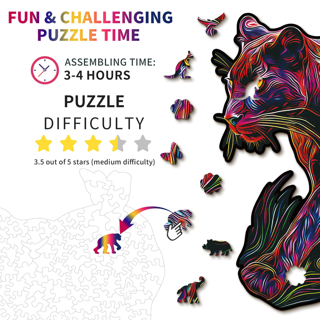 Whimsical Wooden Jigsaw Puzzle- The Dazzing Panther