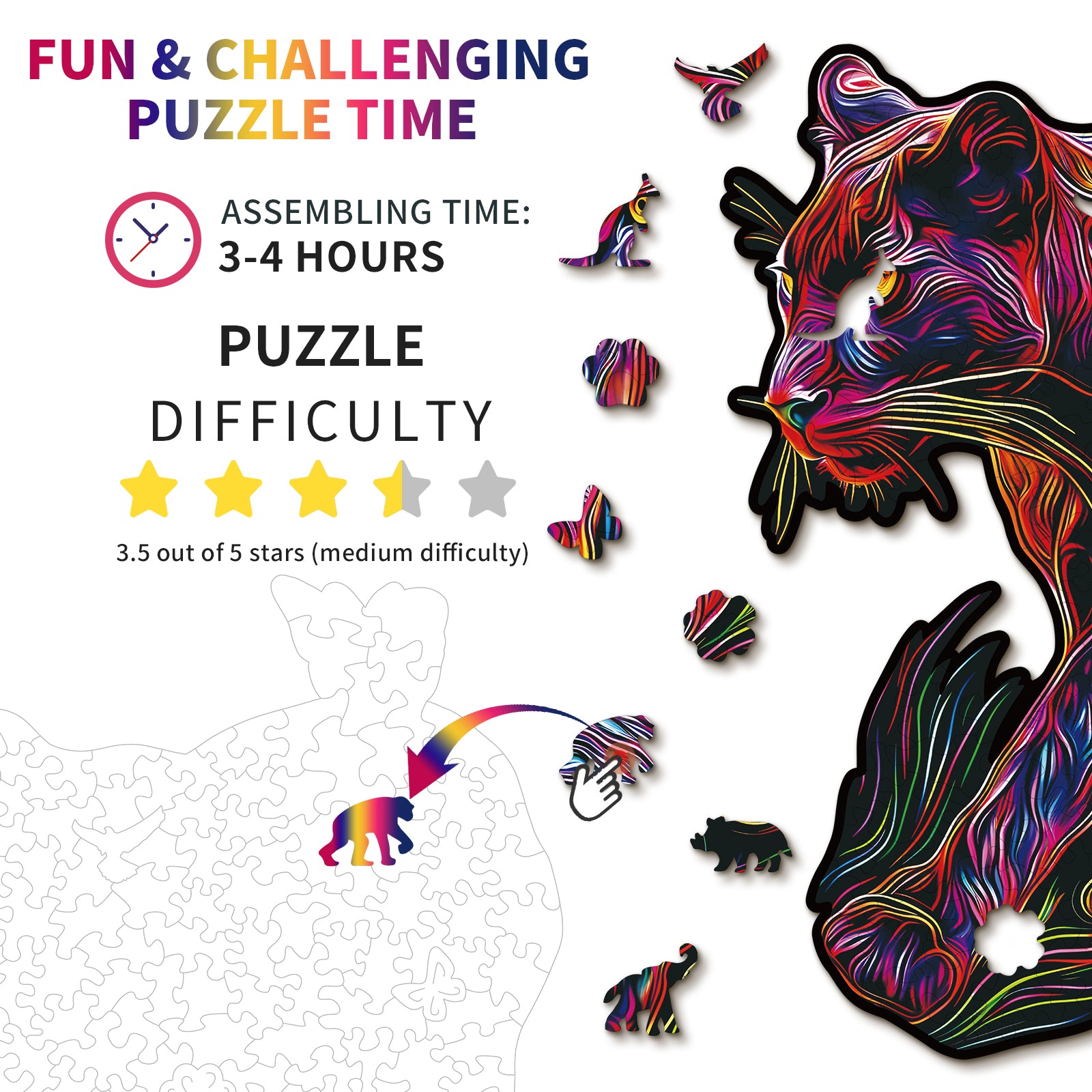 Whimsical Wooden Jigsaw Puzzle- The Dazzing Panther