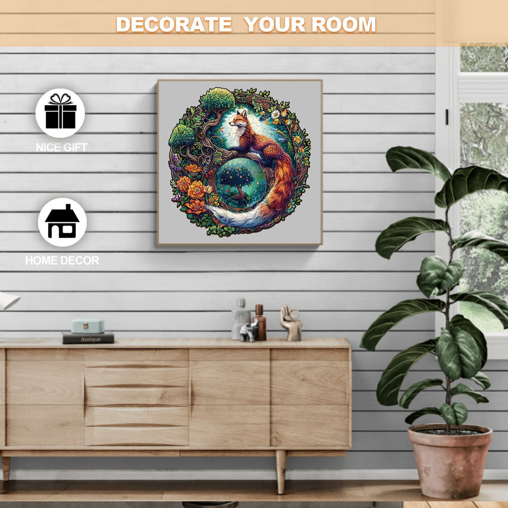 Whimsical Wooden Jigsaw Puzzle-Yin Yang Fox-1